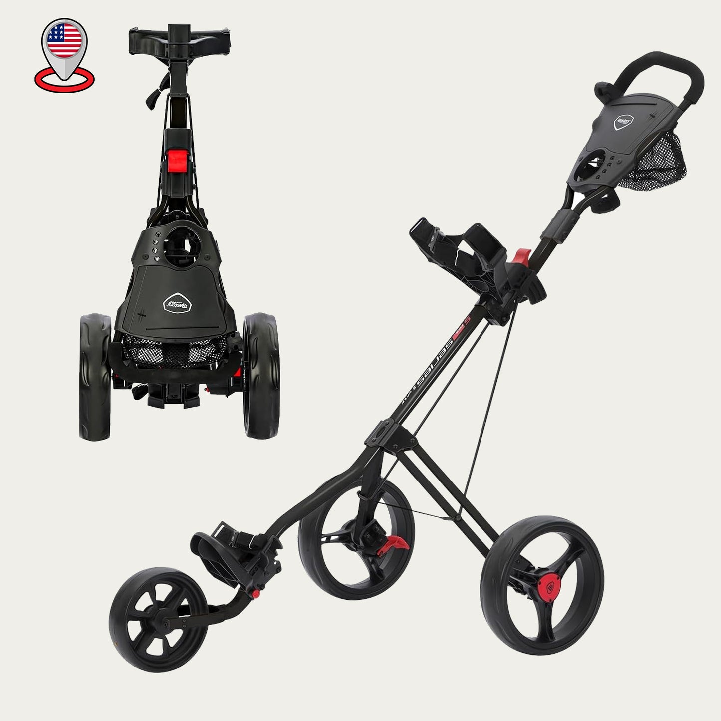 3 Wheel Golf Push Cart Folding Lightweight  for Golf Clubs and Golf Bag with Cup Holder