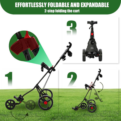 3 Wheel Golf Push Cart Folding Lightweight  for Golf Clubs and Golf Bag with Cup Holder