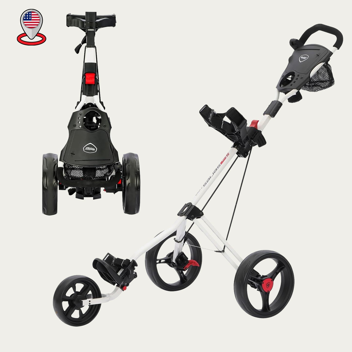 3 Wheel Golf Push Cart Folding Lightweight  for Golf Clubs and Golf Bag with Cup Holder