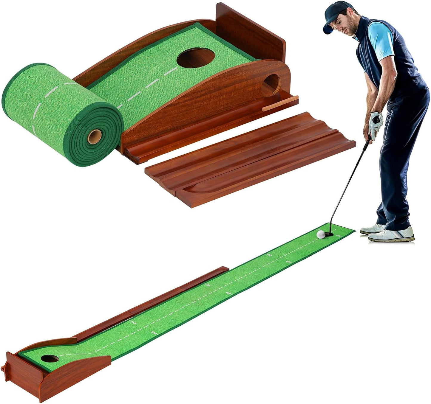 Golf Putting Mat Practice with No-Jamming Ball Return for Golf Practice Home Office, Great Gift