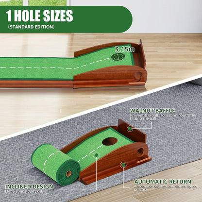 Golf Putting Mat Practice with No-Jamming Ball Return for Golf Practice Home Office, Great Gift