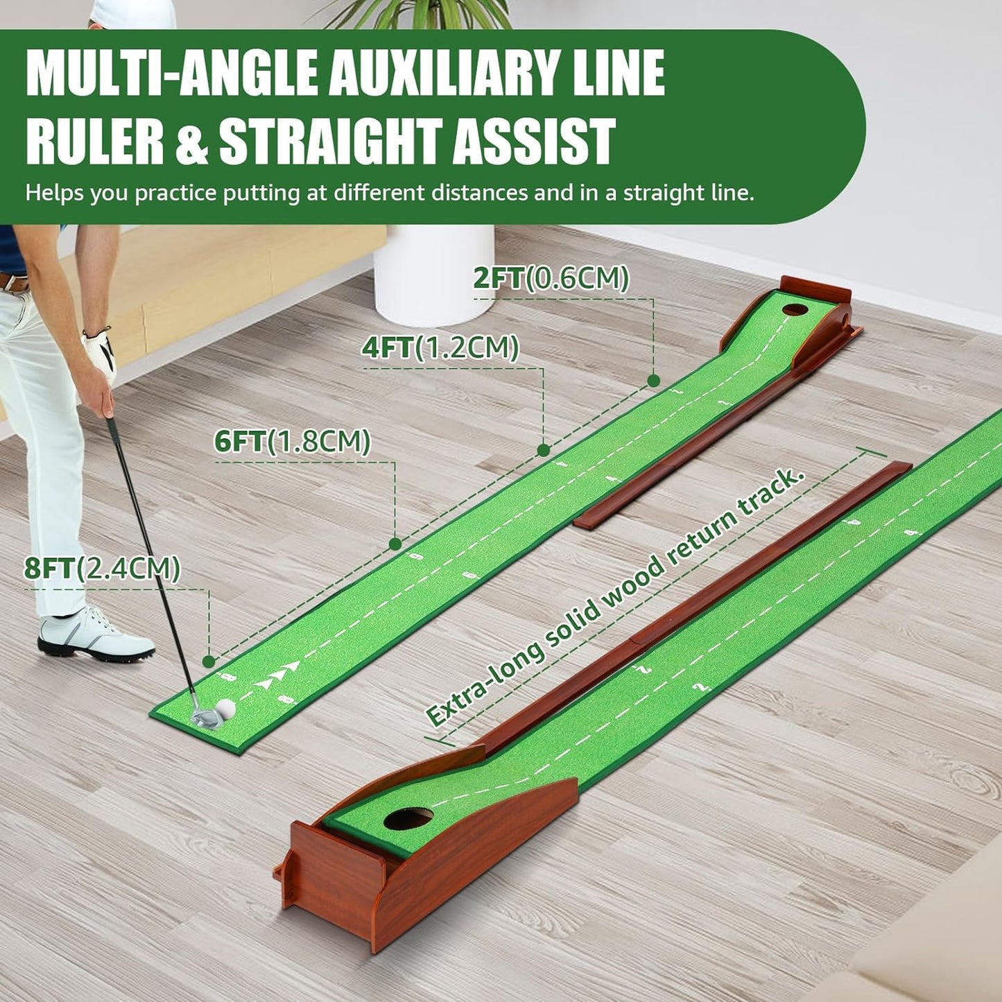 Golf Putting Mat Practice with No-Jamming Ball Return for Golf Practice Home Office, Great Gift