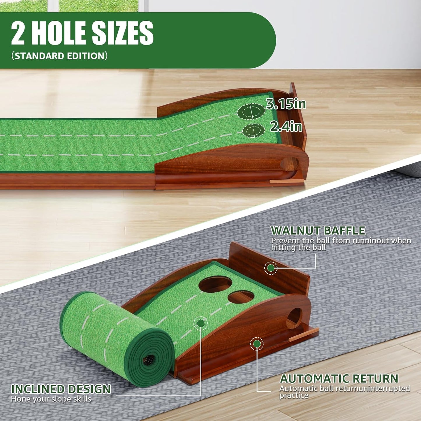 Golf Putting Mat Practice with No-Jamming Ball Return for Golf Practice Home Office, Great Gift