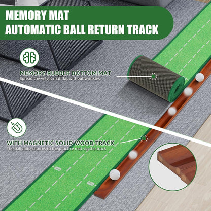 Golf Putting Mat Practice with No-Jamming Ball Return for Golf Practice Home Office, Great Gift