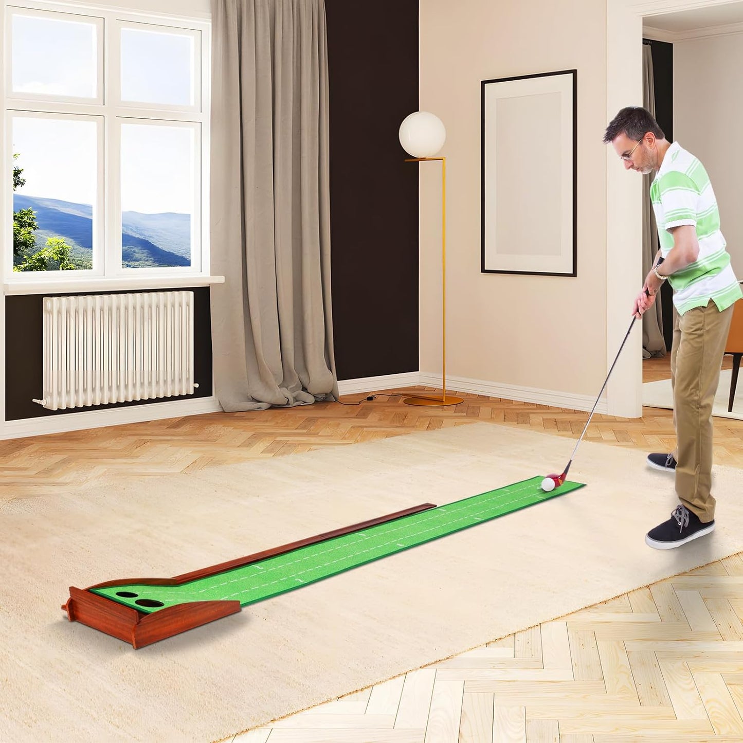 Golf Putting Mat Practice with No-Jamming Ball Return for Golf Practice Home Office, Great Gift